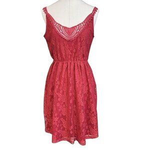 CHARLOTTE RUSSE Red Lace Cocktail Party Dress‎ Medium Scoop Neck Sheer Back